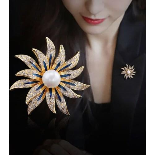 Crystal Brooch Pins For Women Top Quality Flower Broches Jewelry Fashion Wedding Party - Black
