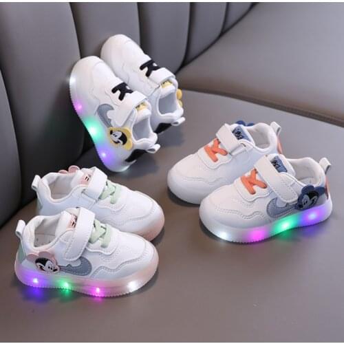 Disney Mickey Kids Shoes with Led Lights Children Girls Boys Running Glowing Sneakers Shining sole Toddler Shoes for Little Baby
