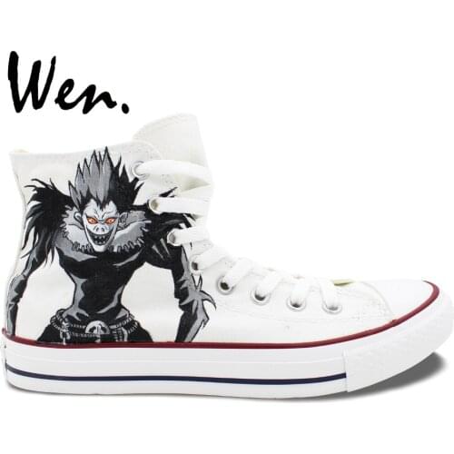 Wen Anime Hand Painted Shoes Design Custom Sneakers Death Note White Men Womens High Top Canvas Sneakers