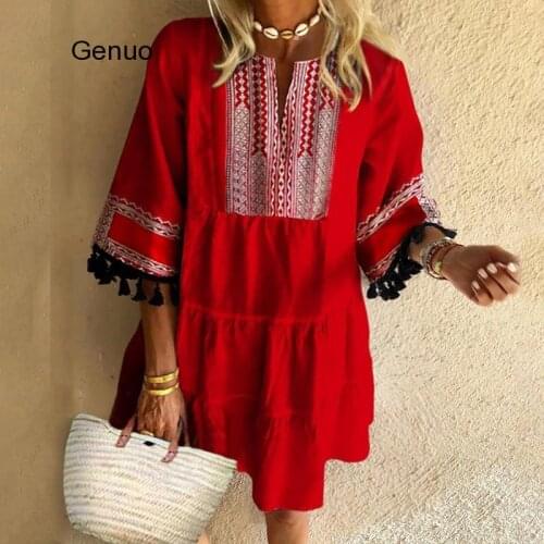 Summer Dress Women Vintage Printed Sundress 2020 Female Patchwork Prnted Bohemian Party Mini Dress Plus Size Vestidos