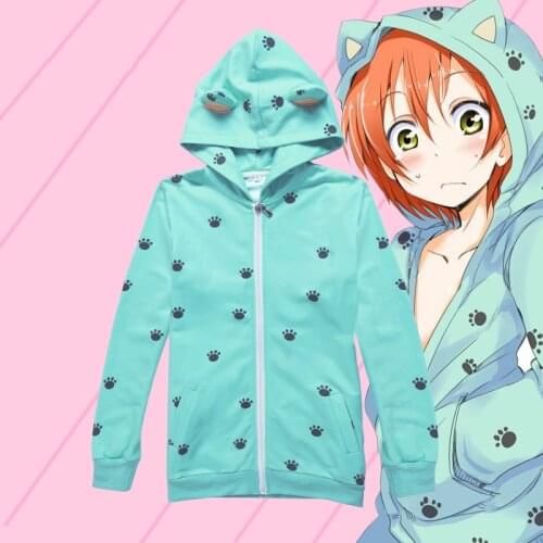 Love Live School Idol Project Cosplay Rin Hoshizora Cosplay Halloween Carnival Cat Ear Paw Jacket Hoodie Casual Sweatshirt Coat