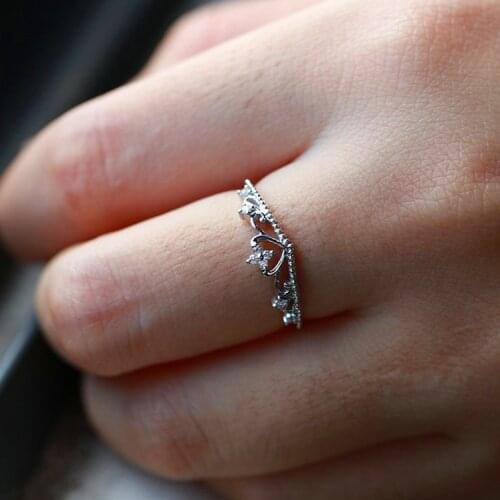 Cute Female Small Heart Crown Ring Simple Silver Color Love Engagement Ring Vintage Wedding Rings For Women
