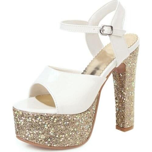 Fashion Sexy Big size 31-48 New Platform Sandals High Heels14cm Sequin fish mouth Women Pumps Summer Party Dress Shoes D-6