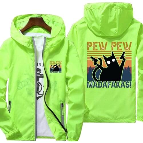 Mens Quick Dry Coat Pew Pew Madafakas Black Cat Sunscreen Waterproof UV Women thin Outwear Ultra-Light Windbreake Jacket