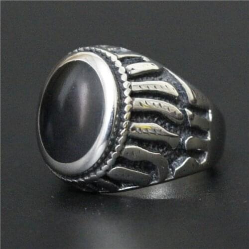 2016 Top Quality Cool Boy Round Fashion Black Stone Ring For Men Indian Style Classic Vintage Stainless Steel Ring Jewelry