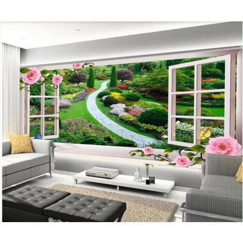 Custom mural 3d wall paper Green landscape of high-end residential area outside the window photo wallpaper in the living room