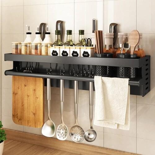 Punch Free Wall Mounted Kitchen Rack Nordic style Shelfs Aluminum Seasoning Storage Organizer Cosas Cocina Home Items DM50WMKR