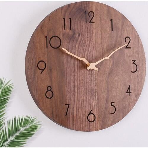 Black walnut solid wood wall clock nordic minimalist modern round clock living room bedroom mute original wood creative clock