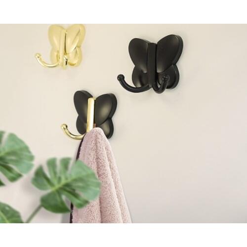 Wall Mounted Decorative Hooks for Hanging Coat Keys Bags Zinc Alloy Hangers for Clothes Black Gold Butterfly Robe Hook Holder