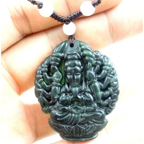 Natural stone Quartz crystal Chinese hand-carved statue Buddha Avalokitesvara amulet pendant for diy jewelry making Necklace