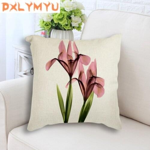 Tulips Flower Print Cushion Cover Throw Pillow Case Linen Cotton Cushion Cover Sofa Car Home Decor Decorative Pillowcase 45x45cm