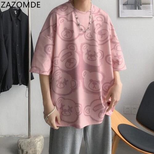 ZAZOMDE 2021 New bear Top Short Sleeve Tshirt Harajuku Summer men T-Shirt Teddy Bear Letter Loose White Clothing Oversized M—8XL