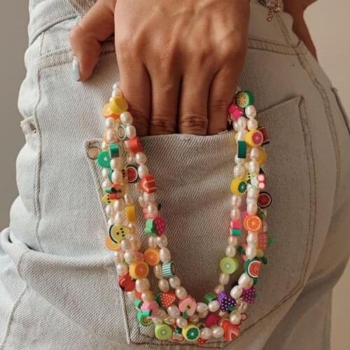 3PCS, Handmade Colorful Soft Pottery Fruit Pearl Necklace Fashion Design 2021 New Female Fashion Trendy Necklace