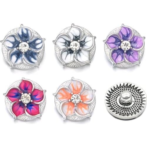 Hot Flower w109 Crystal 3D 18mm Metal Snap Button For Bracelet Necklace Interchangeable Jewelry Women Accessorie Findings