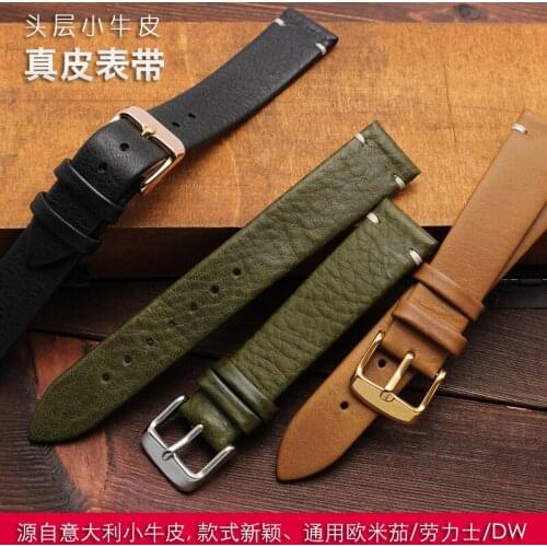 14 16 18 20 22MM Genuine Leather Watchbands Men Women Italy Watch Band Strap Silver Stainless Steel Buckle +Free tools