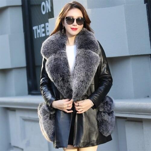 Luxury Large Natural Fox Fur Genuine Leather Jacket Women Super Warm Duck Down Long Coats jaqueta feminina Plus Size