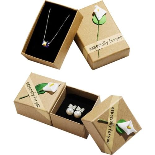 Retro Jewelry Box Storage Case Flower Especially For You Bracelet Ring Kraft Paper Brown Cardboard Handmade Soap Lovers Gift Box