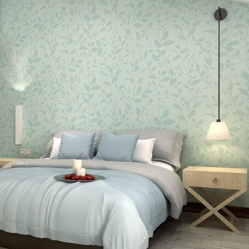 Modern concise style small leaf wallpaper linen non-woven fabric fresh home walls decor bedroom living room sofa background warm