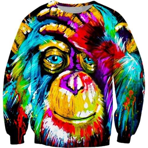 LCFA Colorful Monkey Animal Sweatshirts Men Harajuku Mens Flowers Full Print Unisex Crewneck Pullover 3d Sweats Big Size 4xl
