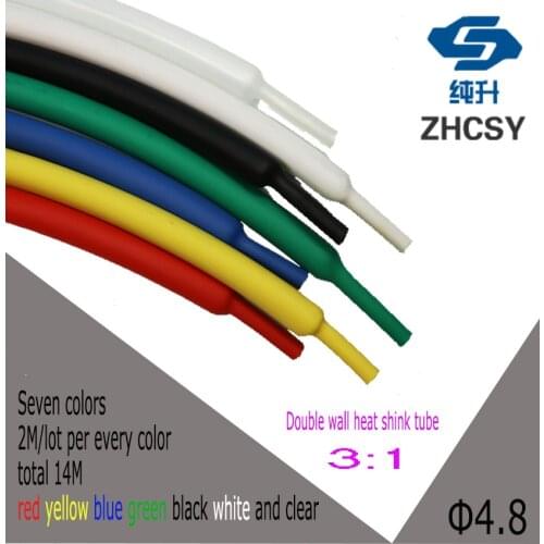 14M/lot 4.8mm Heat Shrink Tube 3:1 ratio Dual Wall Tubing Adhesive Lined with Glue Wrap Wire Cable kit in cable sleeves