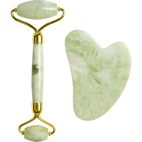 Facial Massage Roller Guasha Board Double Heads Natural Jade Stone Face Lift Body Skin Relaxation Slimming Beauty Thin Lift Tool