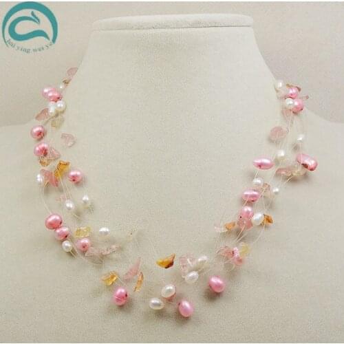 Unique Pearls jewellery Store Handmade Wedding Birthday Perfect Women Gift Multicolor Pearl Crystal 9row Illusion Pearl Necklace