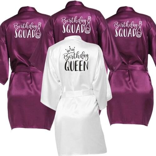 Spring Autumn Wedding Robe Printing QUEEN &SQUAD Women Pajamas Robe Kimono Bathrobe Bride Bridesmaid Satin Robes