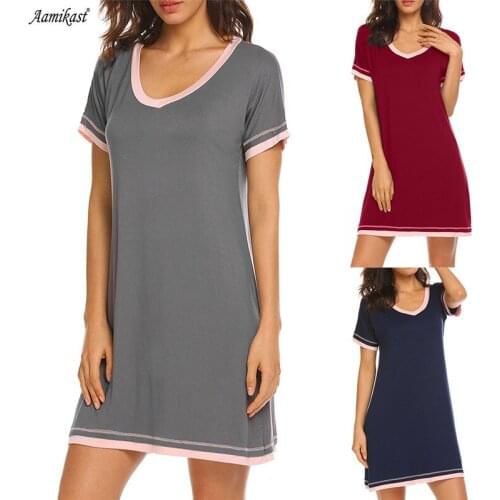 2021 Womens Lounge Nightdress Casual Short Sleeve V-neck Long Dress Pajamas for Home Vacation Theme Party