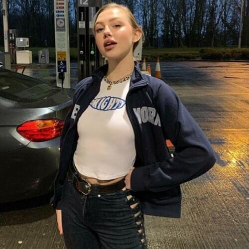 B-TOTO American Retro Navy Blue Stand-up Collar Zipper Sweater Jacket Female Spring And Autumn Tide Ins Short Paragraph