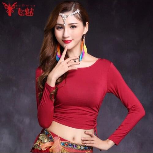 Sexy belly dance practice shirt sleeved clothes with modal belly dance costumes in autumn and winter