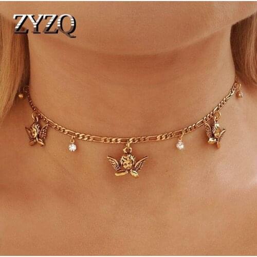 ZYZQ Creative Angel Necklace Retro Fashion Clavicle Chain Street Hip Hop Style Couple Pendant