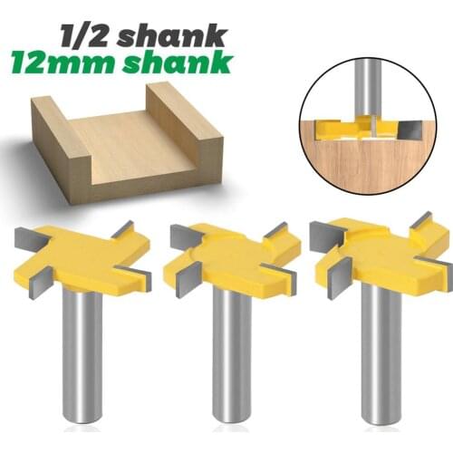 1pc 1/2"12mm Shank 4 Edge T Type Slotting Cutter Woodworking Tool Router Bits For Wood Industrial Grade Milling Cutter Slotting