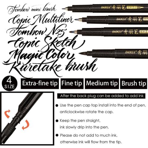 1pcs Black Ink Refillable Calligraphy Pens for Beginners Writing Sketches Art Drawings Water Color Illustrations