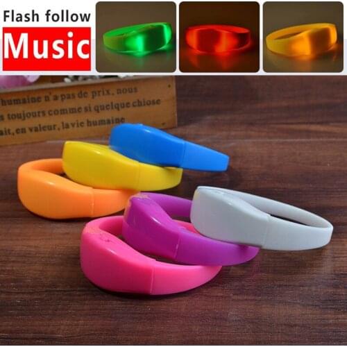 100Pcs/Lot Solid color Voice Control LED Bracelet Sound Activated Glow Bracelet For Party Clubs Concerts Dancing cheers