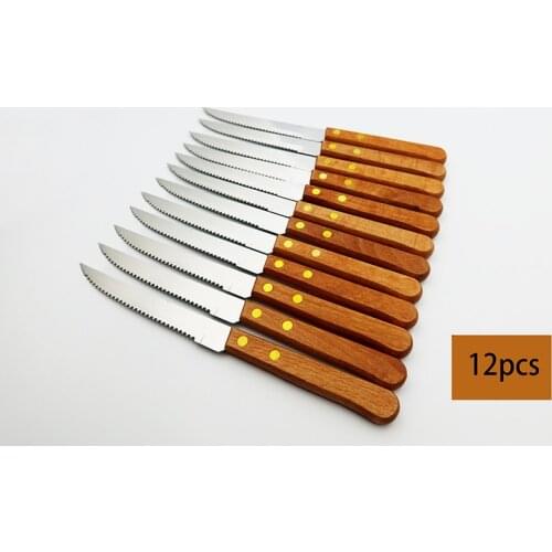 12pcs stainless steel steak knife with wood handle Table Knives Set Dinnerware Set Restaurant Cutlery