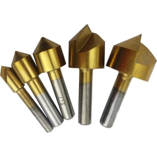 5pcs Metric 6mm/10mm/13mm/16mm/19mm Titanium Drill Press Countersink Boring Bit Single Flute Blade 90 Degree Chamfering Cutter