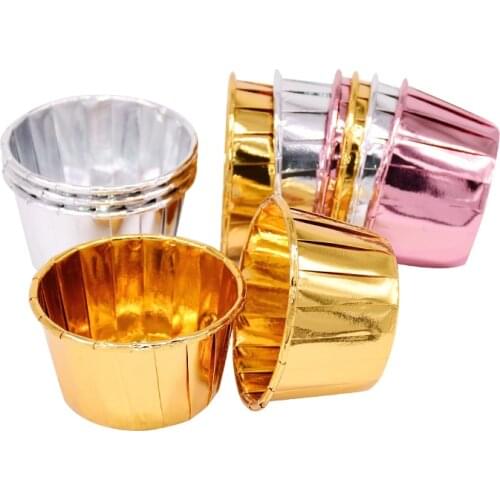 50Pcs Muffin Cake Wrapping Base Tin foil Craft Cake Cups for Birthday Baby Shower Wedding Party Sugarcraft Cupcake Mold Baking