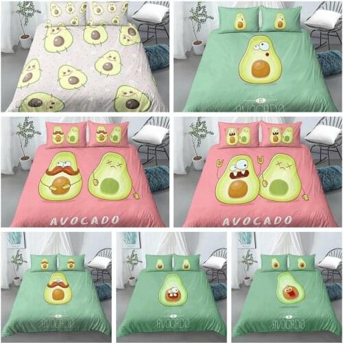 Avocado Fruit Quilt Cover Queen King Single Double Size Cartoon Print Duvet Cover Bedclothes Kids Green Comfortable Bedding Set