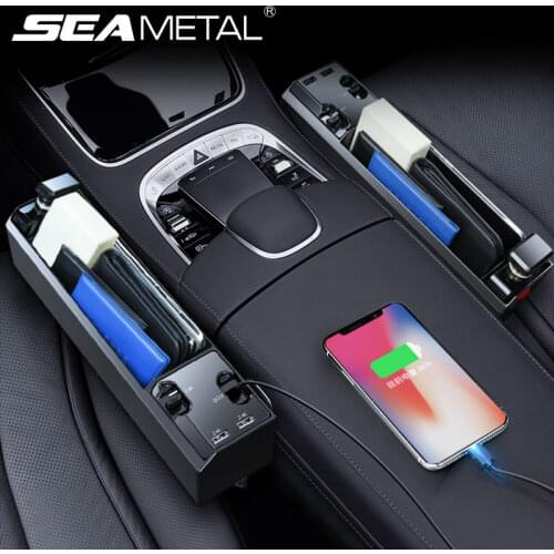 Car Seat Gap Storage Box Interior Auto Seat Crevice Organizer ABS Seat Side Pocket Box IOS QC3 Charge Wire USB Port Accessories