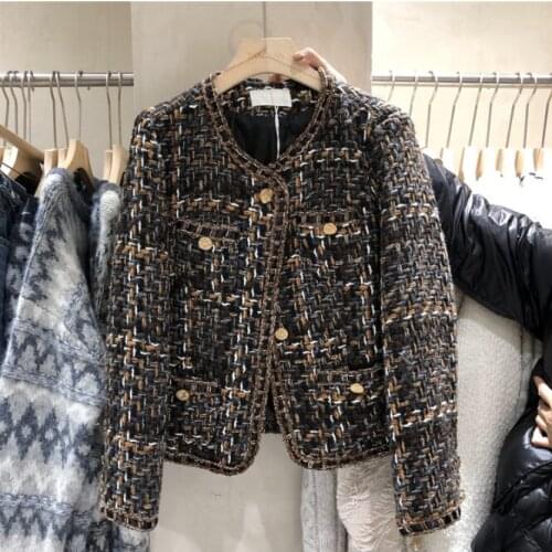 Spring Autumn Jacket Womens Haute Couture Short High-Quality Tops Ladies Self-cultivation Single-breasted Plaid Luxury Clothing