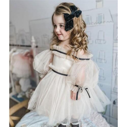 Childrens Summer Fashion New Hot-Selling Girls Birthday Puff Sleeve Puffy Gauze Strap Princess One-Shoulder Dress