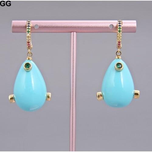 GG Jewelry Teardrop White Blue Sea Shell Pearl Mixed color Cz Pave Lever back Earrings