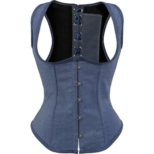Gothic Underbust Corset Vest Waist Cincher Corset Vest Top Cowboy Blue Corsets and Bustiers Lingerie Tops Sexy Plus Size S-6XL