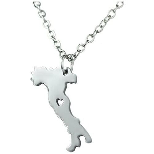 Italy Map charm Pendant Necklace Jewelry and Love Hearts Geography Geometry Home Country Mountain River Memorial Necklace