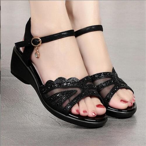 Summer womens Rhinestone Fish mouth heel sandals Woman fashion Breathable comfortable net yarn womens high heels