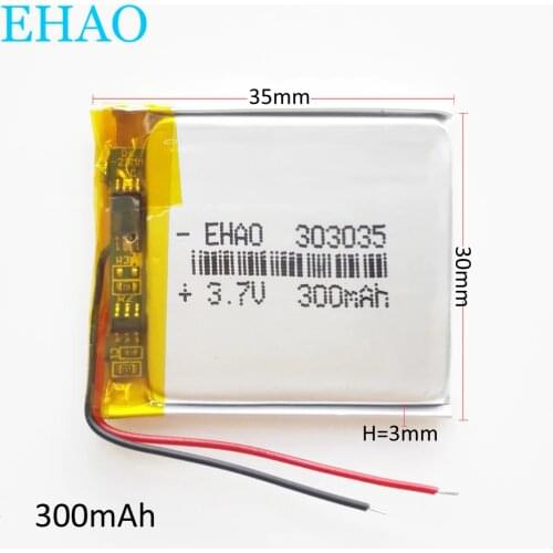 3.7V 300mAh 303035 Lithium Polymer LiPo Rechargeable Battery For Mp3 PAD DVD E-book bluetooth headset headphone smart watch