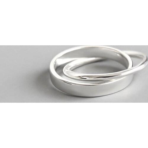 Minimalist Authentic S925 Sterling Silver FINE Jewelry Irregular Line Double Rows /interlocking Band ring J492