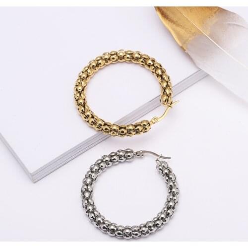 Trendy Simple Gold Color Stainless Steel Circle Round Minimalist Hoop Earrings For Women Girl