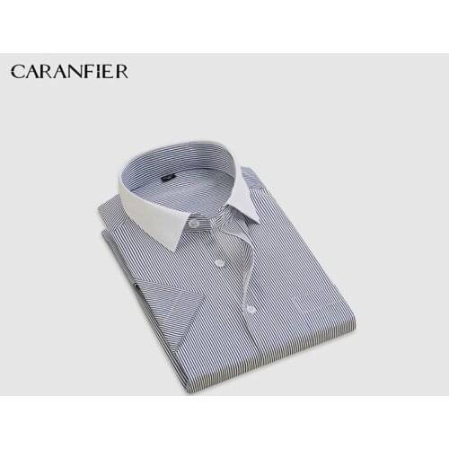 CARANFIER Mens White Collar Striped Shirts Men Dress Shirts for Business/Office Wear Men Formal Social Shirt Easy Care 16 styles