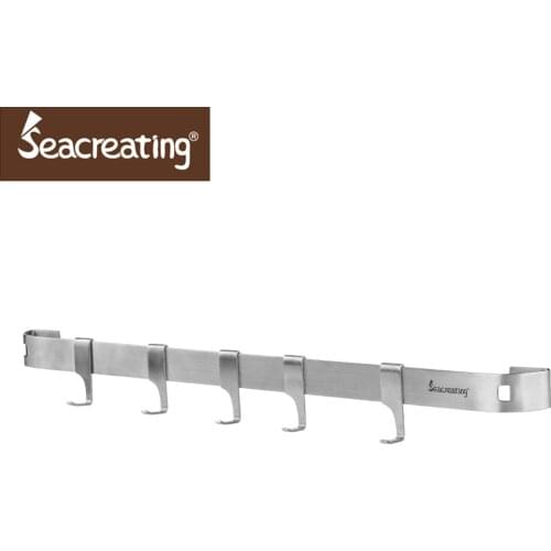 Seacreating 46CM Home Storage Kitchen Rail with 5 Hooks Wall Mounted Wrought Stainless Steel Hanging Utensil Holder Rack